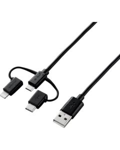 สาย USB สำหรับสมาร์ทโฟน 3in1 microUSB + Type-C + Lightning 0.3 ม. สีดำ