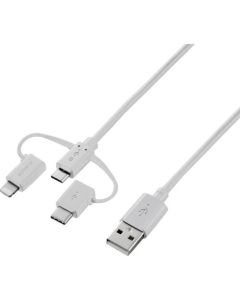 สาย USB สำหรับสมาร์ทโฟน 3in1 microUSB + Type-C + Lightning 0.3 ม. สีขาว