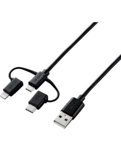 สาย USB สำหรับสมาร์ทโฟน 3in1 microUSB + Type-C + Lightning 1.2 ม. สีดำ