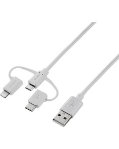 สาย USB สำหรับสมาร์ทโฟน 3in1 microUSB + Type-C + Lightning 1.2 ม. สีขาว