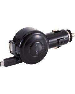 ที่ชาร์จซิการ์ม้วน microB 65 ซม. + พอร์ต USB 2.4A สีดำ