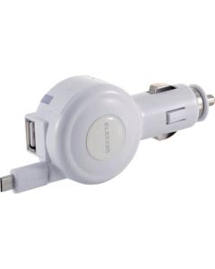 ที่ชาร์จซิการ์ม้วน microB 65 ซม. + พอร์ต USB 2.4A สีขาว