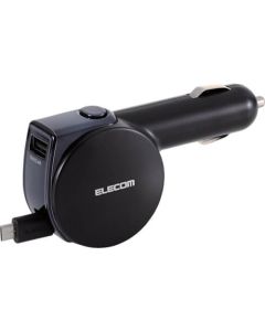 ที่ชาร์จซิการ์ม้วน microB 90 ซม. + พอร์ต USB 4.8A สีดำ