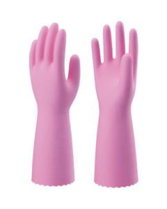 ถุงมือไวนิลคลอไรด์ บรรจุภัณฑ์เรียบง่าย ไวนิลหนา 10 คู่ สีชมพู ขนาดกลาง