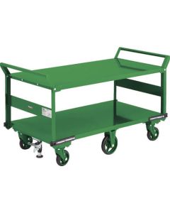 Large-size 2 Flat Shelf Cart w/6 Casters & 2 Handles