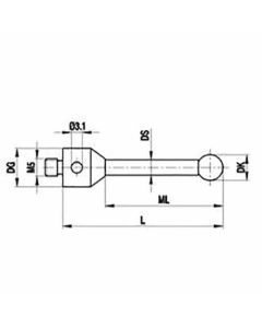 M5 Ø3 mm tungsten carbide ball, tungsten carbide stem, L 33.5 mm, ML 23.5 mm, for Zeiss applications