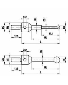M5 Stylus for star configuration, Ø3 mm ruby ball, tungsten carbide stem, ML 16.5 mm, for Zeiss applications