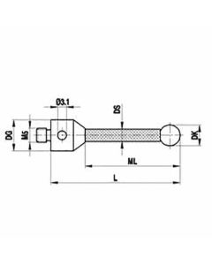 M5 Ø10 mm ruby ball, thermostable carbon fibre stem, L 118 mm, ML 105 mm, for Zeiss applications