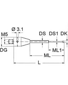 M5 Ø1.5 mm ruby ball, tungsten carbide stem, L 30 mm, ML 20.0/8.0 mm, for Zeiss applications