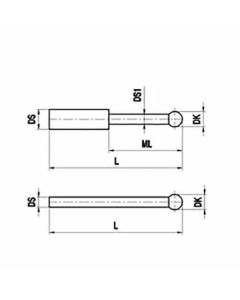 Stylus for holder, Ø0.2 mm ruby ball, tungsten carbide stem, L 15.2 mm, ML 2.3 mm, for Zeiss applications