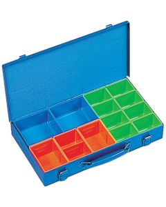 STEEL PARTS BOX 360 x 205 x 54 Blue Tray x 2, Orange Tray x 3, Green Tray x 8