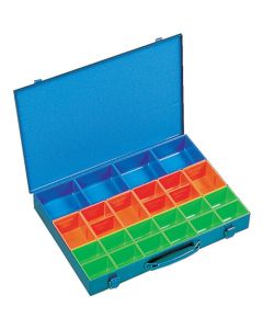 STEEL PARTS BOX 430 x 303 x 54 Blue Tray x 4, Orange Tray x 6, Green Tray x 12