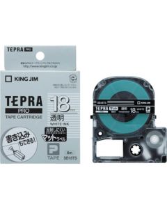 เทปพิมพ์อักษร TEPRA PRO Matte Color Label 18mm (Transparent Tape / White Ink)