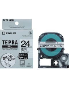 เทปพิมพ์อักษร TEPRA PRO Matte Color Label 24mm (Transparent Tape / Black Ink)
