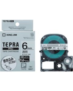 เทปพิมพ์อักษร TEPRA PRO Matte Color Label 6mm (Transparent Tape / Black Ink)