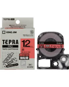 เทปพิมพ์อักษร TEPRA PRO Strong Adhesive Label 12mm (Red Tape / Black Ink)