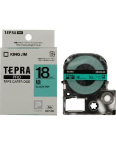 เทปพิมพ์อักษร TEPRA PRO Pastel Color Label 18mm (Green Tape / Black Ink)