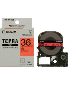 เทปพิมพ์อักษร TEPRA PRO Pastel Color Label 36mm (Red Tape / Black Ink)