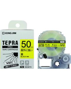 เทป Tepra PRO แข็งแรง ทนทาน กลางแจ้ง ตัวอักษรสีเหลือง/ดำ