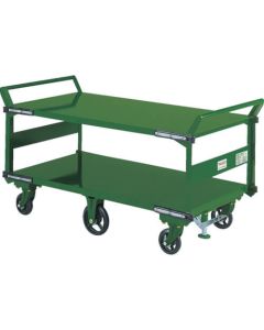 Large-size 2 Flat Shelf Cart w/6 Casters & 2 Handles