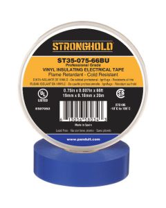 StrongHold เทปไวนิล ทนความร้อน/เย็น/ติดไฟ ระดับมืออาชีพ สีน้ำเงิน กว้าง 19.1 มม. ยาว 20 ม. ST35-075-66BU