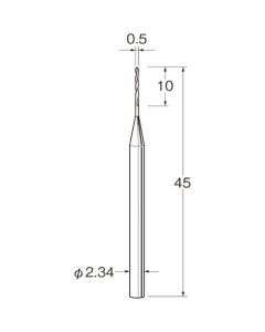 ดอกสว่านบิด (เหล็กกล้า) เส้นผ่านศูนย์กลางใบมีด (มม.): 0.5 เส้นผ่านศูนย์กลางก้าน (มม.): 2.34
