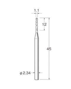 ดอกสว่านบิด (เหล็กกล้า) เส้นผ่านศูนย์กลางใบมีด (มม.): 1.1 เส้นผ่านศูนย์กลางก้าน (มม.): 2.34