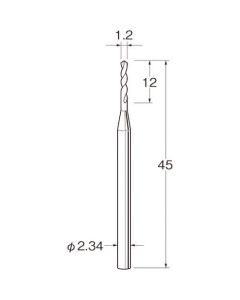 ดอกสว่านบิด (เหล็กกล้า) เส้นผ่านศูนย์กลางใบมีด (มม.): 1.2 เส้นผ่านศูนย์กลางก้าน (มม.): 2.34