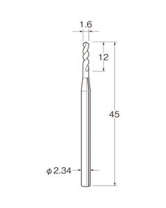 ดอกสว่านบิด (เหล็ก) เส้นผ่านศูนย์กลางใบมีด (มม.): 1.6 เส้นผ่านศูนย์กลางก้าน (มม.): 2.34