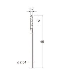 ดอกสว่านบิด (เหล็กกล้า) เส้นผ่านศูนย์กลางใบมีด (มม.): 1.7 เส้นผ่านศูนย์กลางก้าน (มม.): 2.34