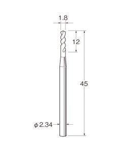 ดอกสว่านบิด (เหล็กกล้า) เส้นผ่านศูนย์กลางใบมีด (มม.): 1.8 เส้นผ่านศูนย์กลางก้าน (มม.): 2.34