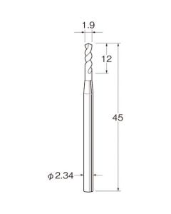 ดอกสว่านบิด (เหล็กกล้า) เส้นผ่านศูนย์กลางใบมีด (มม.): 1.9 เส้นผ่านศูนย์กลางก้าน (มม.): 2.34