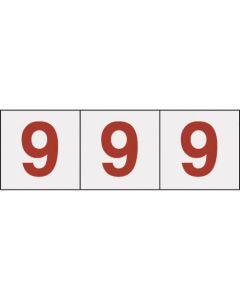 สติกเกอร์ตัวเลข 100 x 100 "9" พื้นหลังใส/ตัวอักษรสีแดง 3 แผ่น