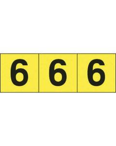 สติกเกอร์ตัวเลข 50 x 50 "6" พื้นหลังเหลือง/ตัวอักษรดำ 3 แผ่น
