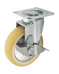 Plate Type Noise Reduction Caster (nylon wheel urethane tire/stainless steel fittings)  With flexible stopper