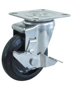 Plate Type Caster TYS Series (press made rubber wheel/stainless steel fittings)  With flexible stopper