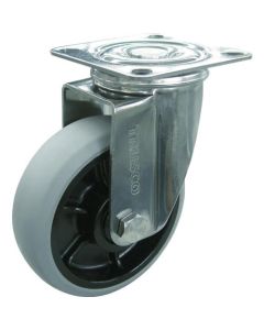 Plate Type Caster (nylon wheel urethane tire/stainless steel fittings)  Flexible