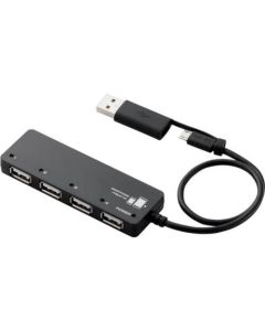 USB 2.0 HUB for Smartphone & Tablet/4Port/microUSB cable+adapter/Bus power/Black 1อัน