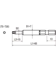 หกเหลี่ยม 6.35 ร่อง 13 แทรก บิตคลื่นหกเหลี่ยม T10 ความยาวรวม 65 สเต็ป φ3.6 x 15