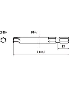 Hex 6.35 ร่อง 13 แทรก hex wave bit T40 ความยาวรวม 65
