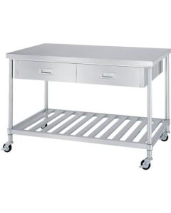 Stainless Steel Table with Drawers on Both Sides 1อัน