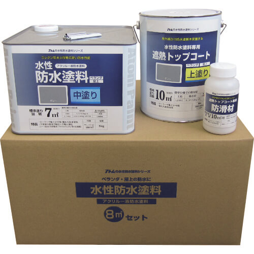 ชุดสีกันน้ำสูตรน้ำ 8 ตร.ม. สำหรับทาสีรองพื้นกันน้ำ/เคลือบกันน้ำ FRP ที่มีอยู่เดิม (ชั้นกลางสีเทา/ชั้นเคลือบสีเทาด้านบน)