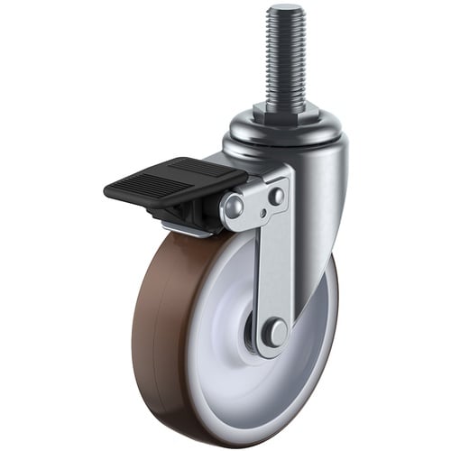 ลูกล้อหมุนชนิดสกรู ยูรีเทน เส้นผ่านศูนย์กลางล้อ 75 มม. พร้อมตัวหยุด ชนิด S ชนิดพิเศษ ST-SW ขนาดเกลียว M16 x 40 ระยะพิทช์ 2