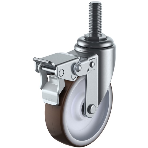 ลูกล้อหมุนชนิดสกรู ยูรีเทน เส้นผ่านศูนย์กลางล้อ 75 มม. พร้อมตัวหยุด แบบ S ชนิดพิเศษ ST-SW ขนาดเกลียว M12 x 35 ระยะพิทช์ 1.75