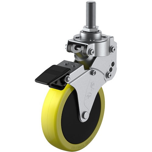 ล้อชนิดขันสกรู ลูกล้อหมุน ยูรีเทนป้องกันไฟฟ้าสถิตย์ เส้นผ่านศูนย์กลางล้อ 125 มม. พร้อมตัวหยุด ประเภท SKY ประเภท SKY-T-S ขนาดเกลียว M12 x 35 ระยะพิทช์ 1.75