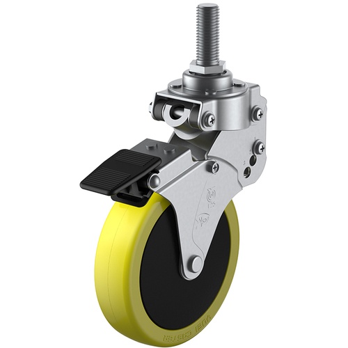 ล้อแบบขันสกรู ลูกล้อหมุน ยูรีเทนป้องกันไฟฟ้าสถิตย์ เส้นผ่านศูนย์กลางล้อ 100 มม. พร้อมตัวหยุด ประเภท SKY ประเภท SKY-T-S ขนาดเกลียว M12 x 35 ระยะพิทช์ 1.75