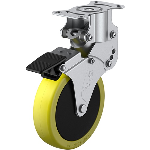 ล้อชนิดจาน, แบบตายตัว, มีเบาะ, ยูรีเทนป้องกันไฟฟ้าสถิตย์, เส้นผ่านศูนย์กลางล้อ 100 มม., มีตัวหยุด, ประเภท SKY, ประเภท SKY-R-S, ขนาดการติดตั้ง 82 x 40