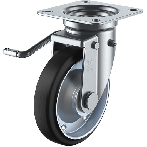 ลูกล้อหมุนแบบจาน ยางนำไฟฟ้า เส้นผ่านศูนย์กลางล้อ 200 มม. พร้อมตัวหยุด ประเภท J ประเภท JB (L) ขนาดการติดตั้ง 115 x 115 (105 x 105)