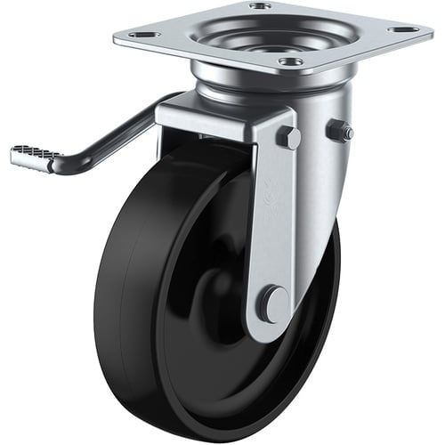 ลูกล้อหมุนแบบจาน ฟีนอลิก เส้นผ่านศูนย์กลางล้อ 150 มม. พร้อมตัวหยุด ประเภท J ประเภท JB (L) ขนาดการติดตั้ง 94 x 94 (87 x 87)