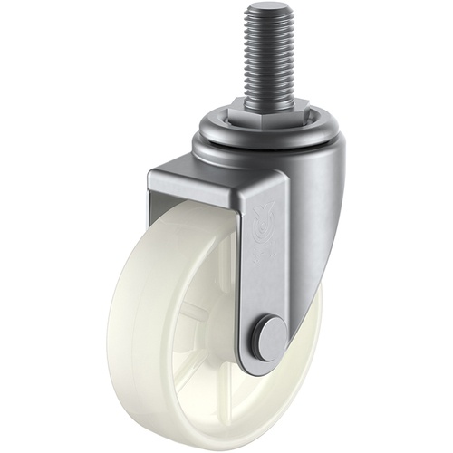 ประเภทสกรู ลูกล้อหมุนสแตนเลส ไนลอน เส้นผ่านศูนย์กลางล้อ 100 มม. ประเภท J ประเภท SUS-SJT ขนาดเกลียว M16 x 40 ระยะพิทช์ 2